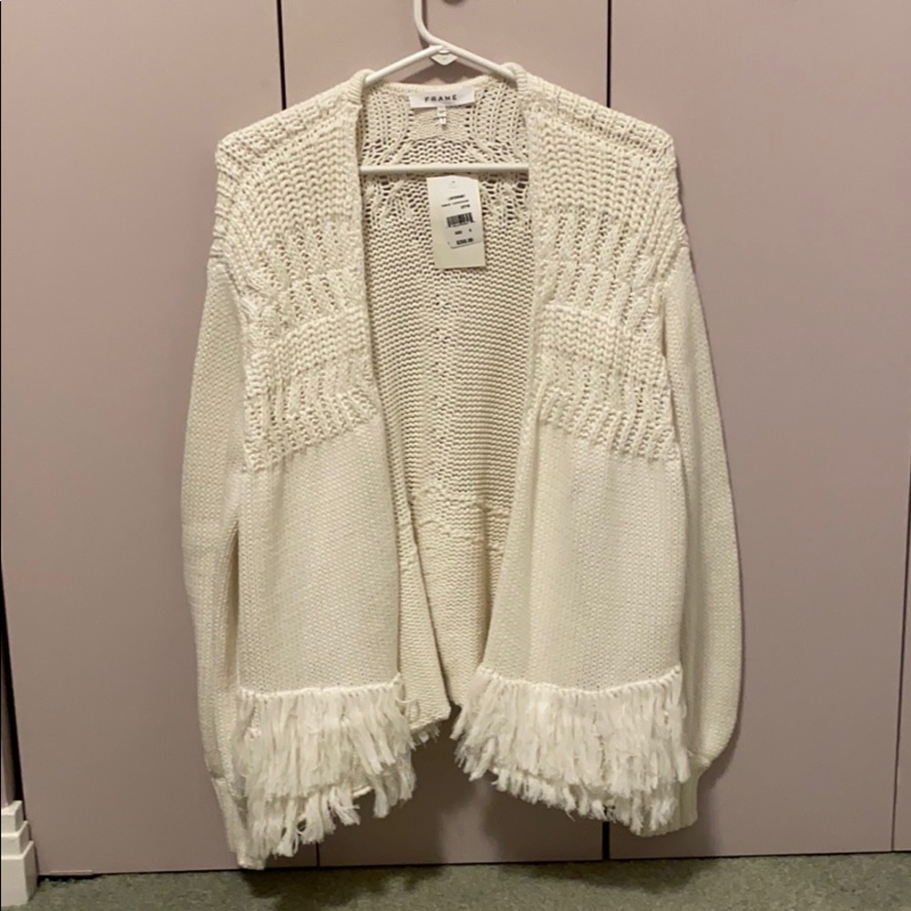 White fringe Frame cardigan